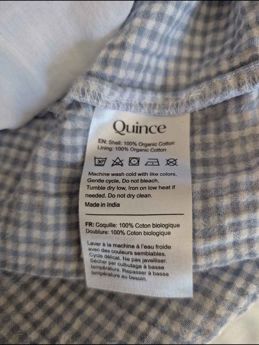 Quince Womens Medium 100% Organic Cotton Gauze Tiered Maxi Dress Blue Gingham - Picture 8 of 8